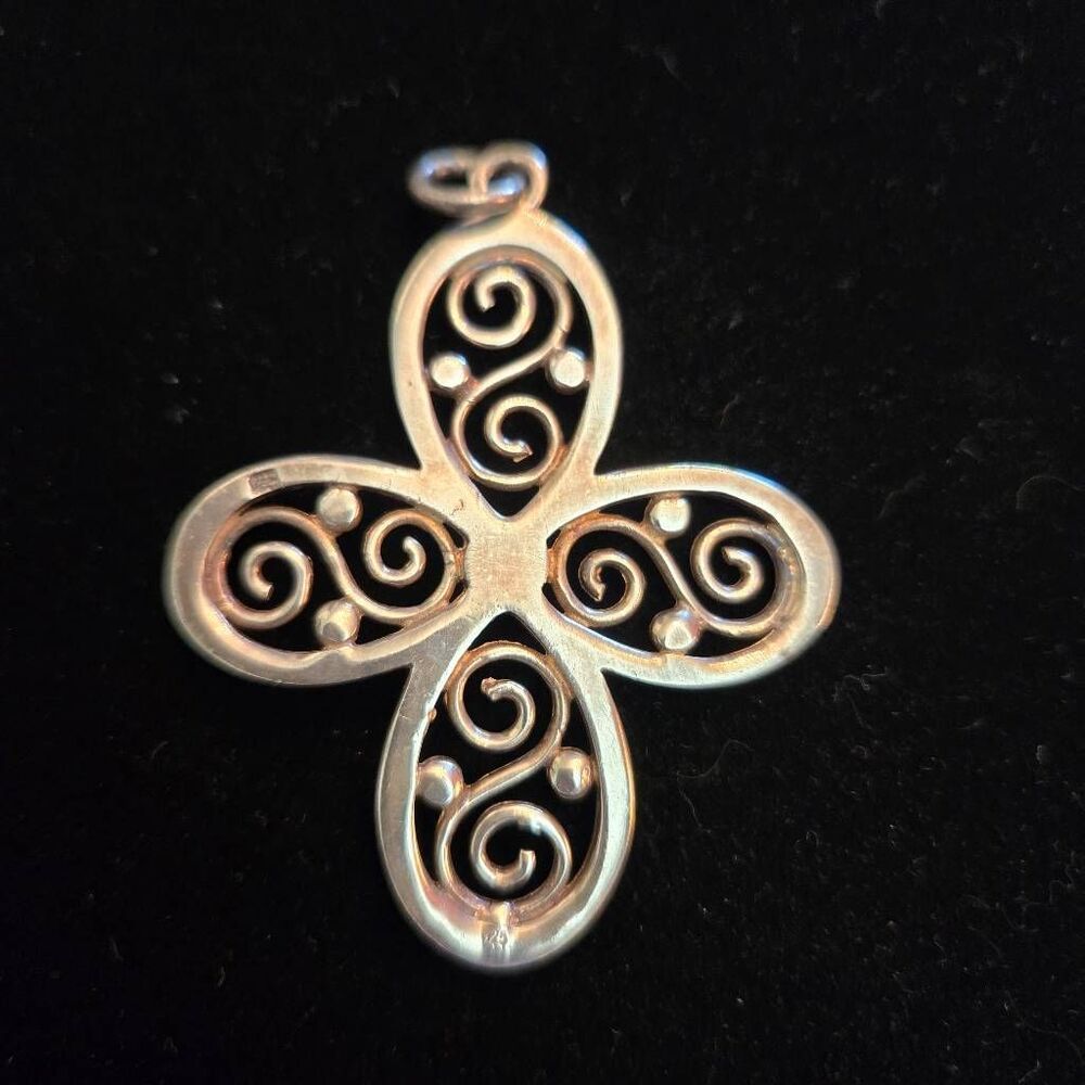 Vintage Sterling Silver 925 Scroll Design Cross Pendant - Picture 3 of 6
